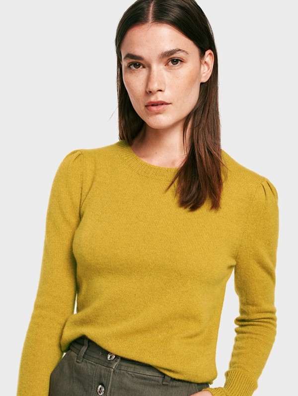 Cashmere Puff Shoulder Crewneck