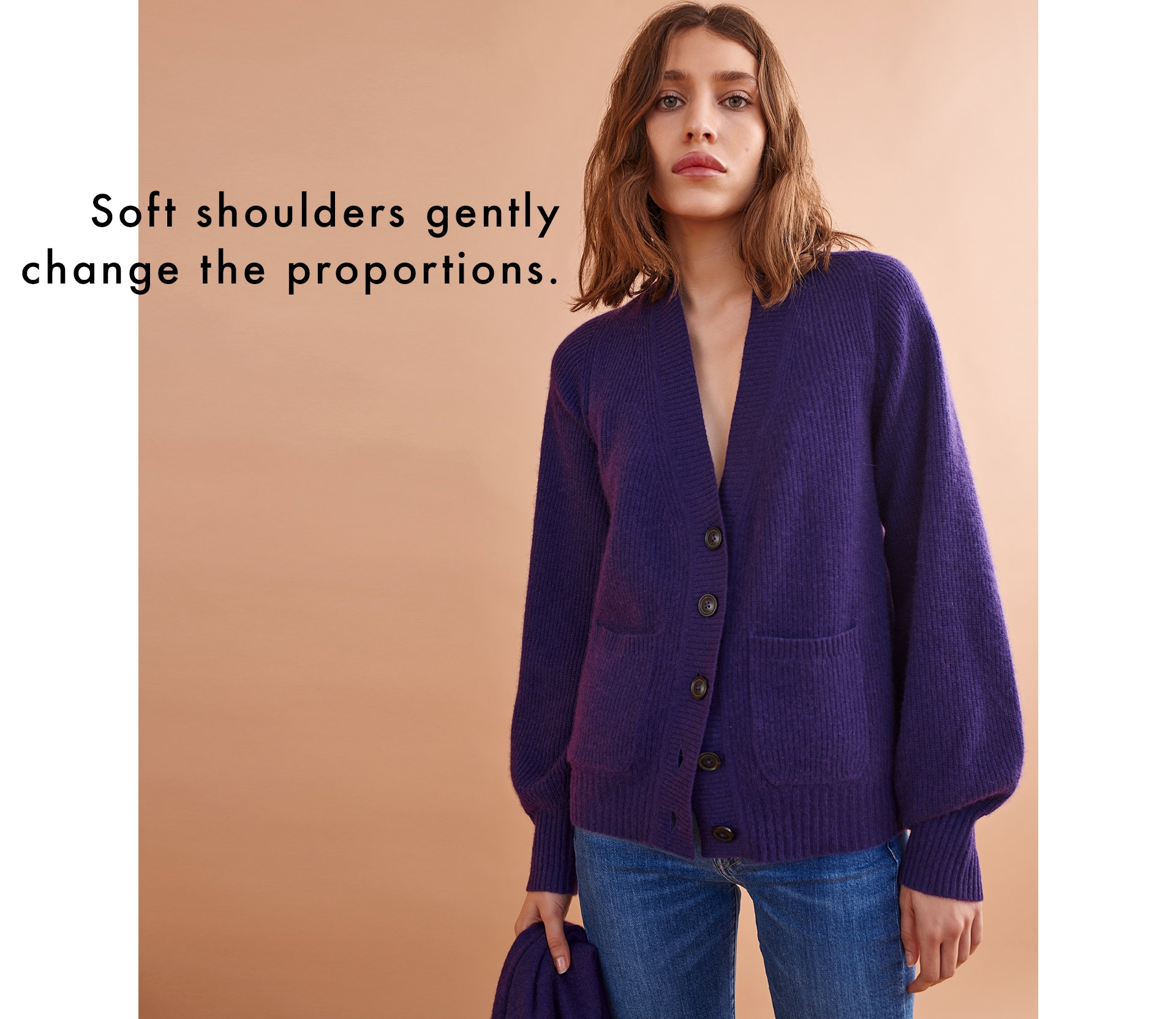 CASHMERE BLOUSON SLEEVE BOYFRIEND CARDIGAN