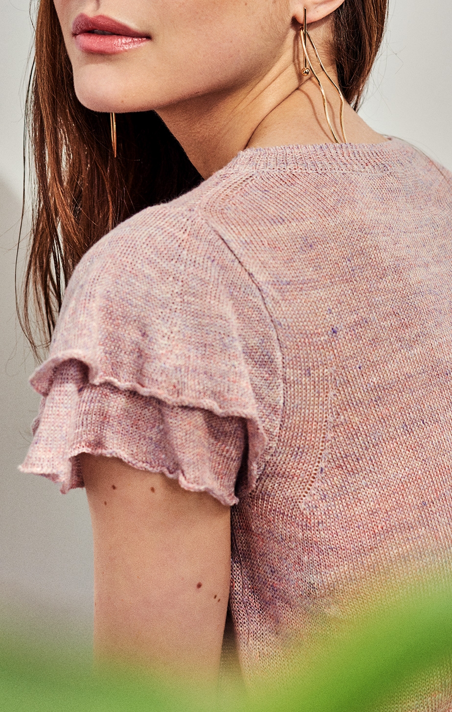 LINEN RUFFLE SLEEVE KNIT TEE