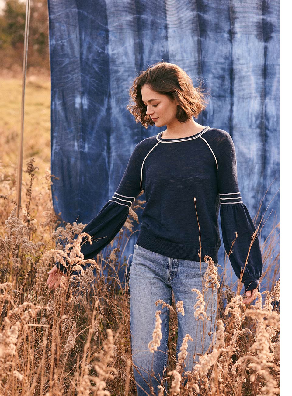 COTTON NYLON SLUB CONTRAST DETAIL CREWNECK
