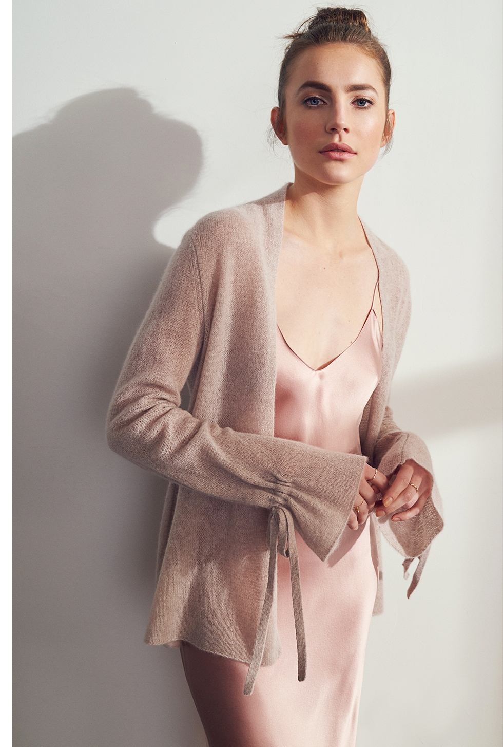 FEATHERWEIGHT CASHMERE TIE CUFF CARDIGAN