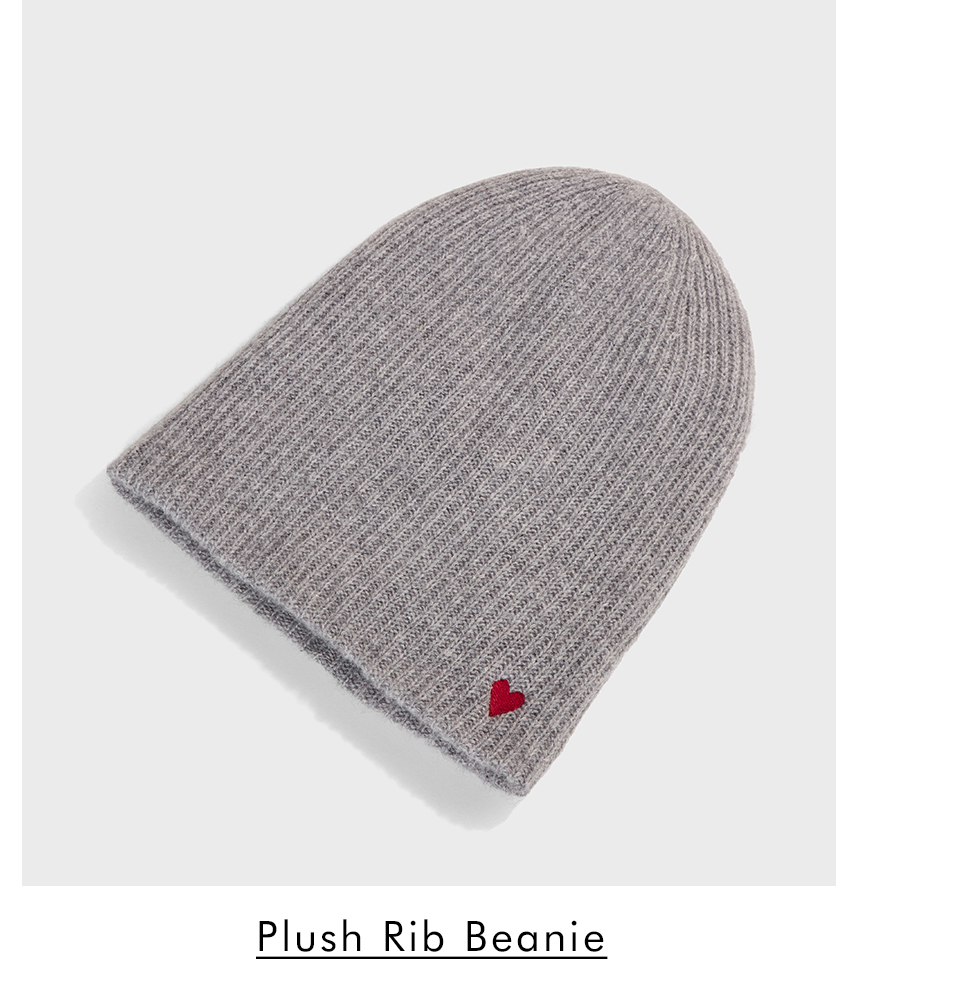 EMBROIDERED HEART CASHMERE PLUSH RIB BEANIE